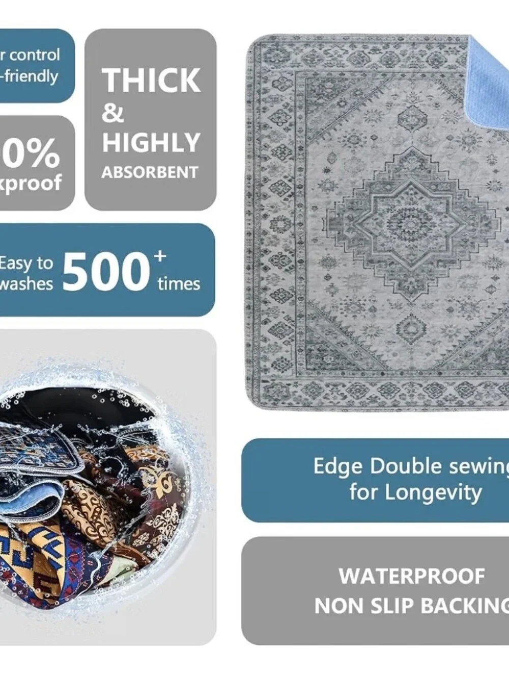 Reusable Gray Patterned Washable Pet Training Pads - 2 Pack